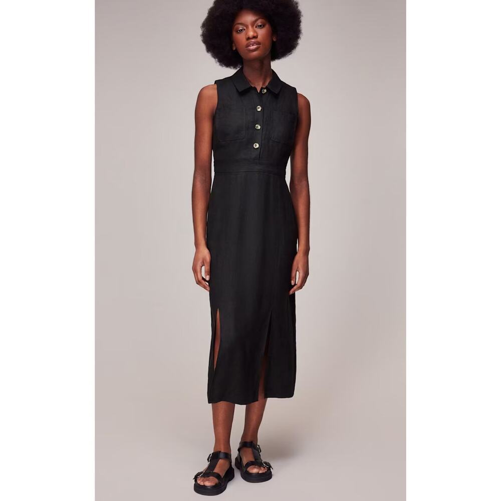 Whistles Black linen Midi Dress